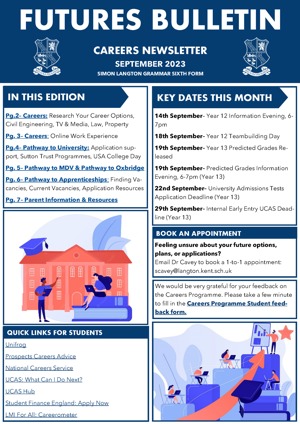 Cover from Futures Bulletin Sixth Form September 23