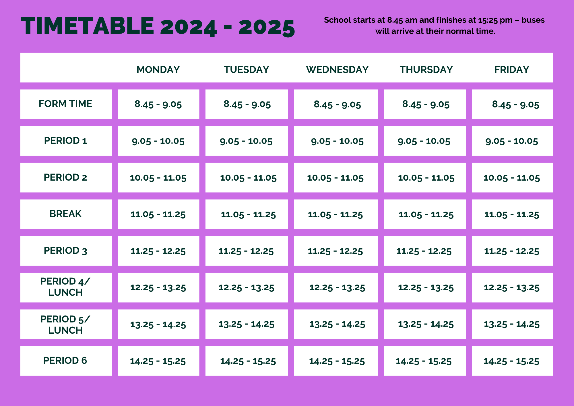 Timetable 2024 25